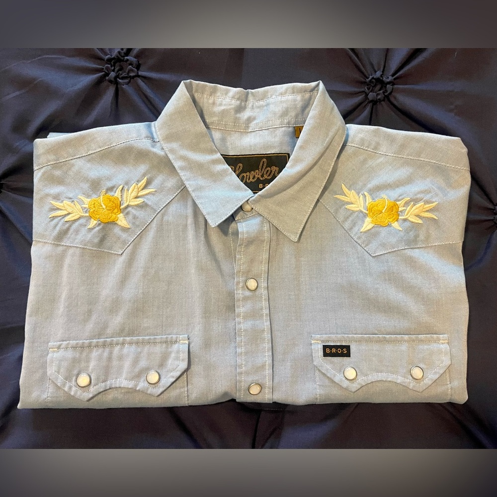 Howler Brothers “Yellow Floral Hibiscus” Crosscut Deluxe Snap Shirt.  Size L